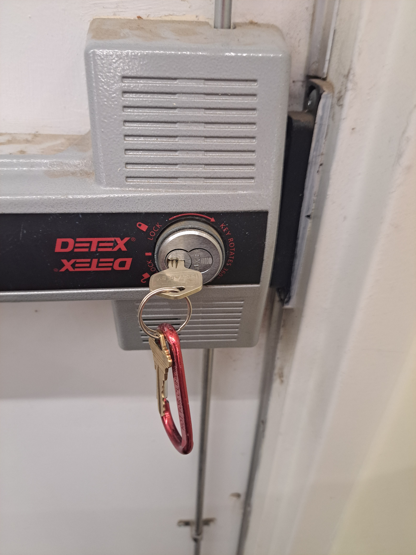 Detex exit alarm rekey on fire door